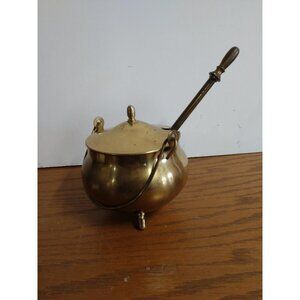 Brass Smudge Pot & Wand, Vintage Fire Starter Covered Cauldron with Pumice Stone